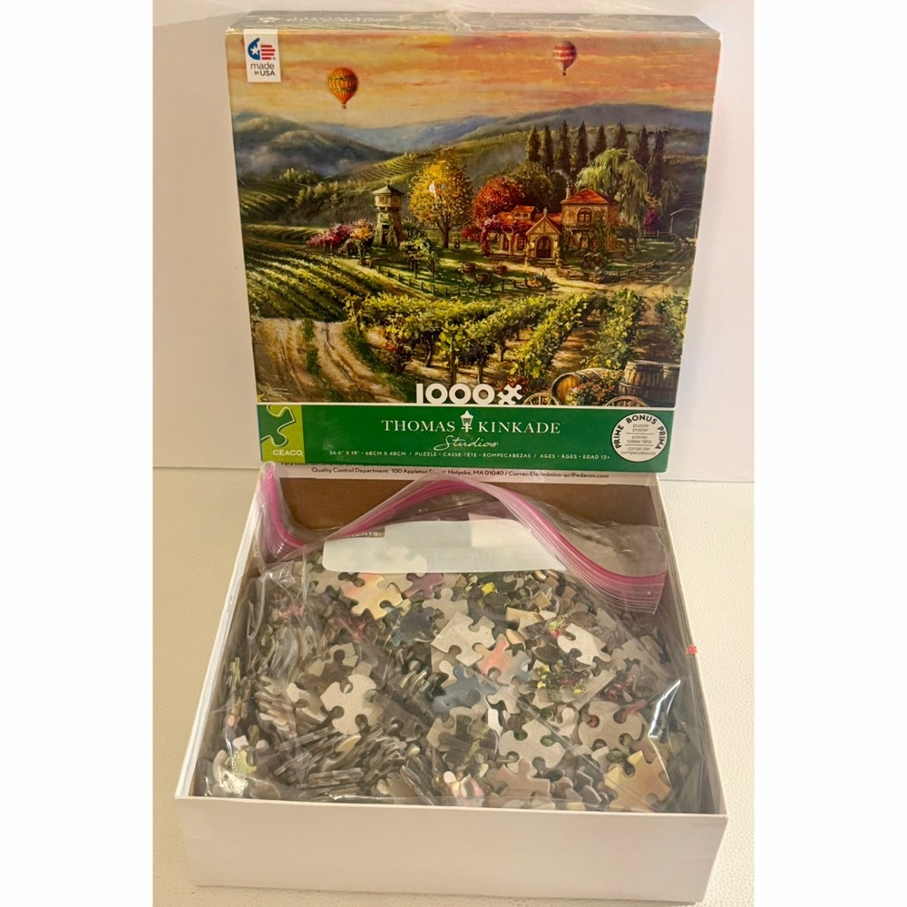 Thomas Kinkade 1000 Piece Puzzle Peaceful Valley Vineyard Ceaco Complete Poster